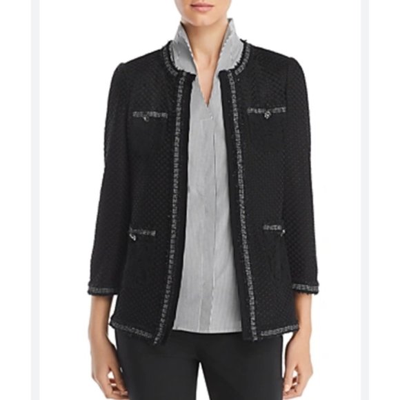 Misook Jackets & Blazers - Misook Embroidered Knit Jacket 3/4 Sleeve Lace Patch Embellished Buttons Black M